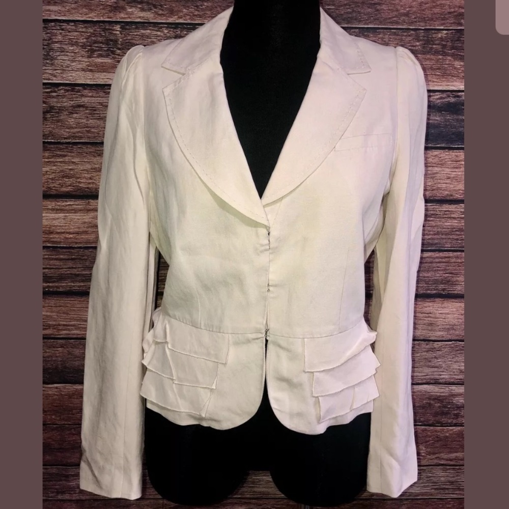 Rebecca Taylor Silk Linen Ruffle Blazer Jacket
